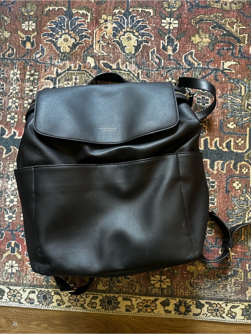 Mina Baie Black Kinney Vegan Leather Diaper Bag Backpack